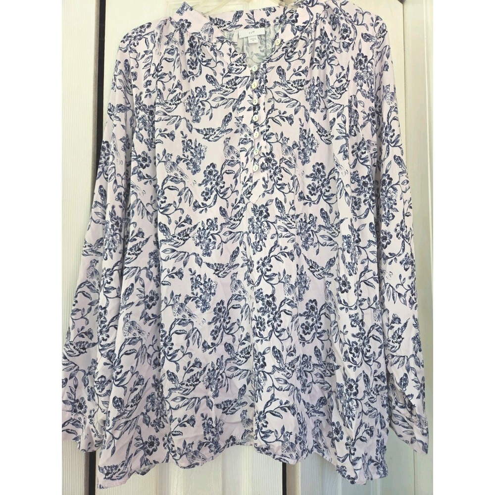 J. Jill Blouse Women XL Floral Birds Popover Lenzing Viscose Blend Blouse Top